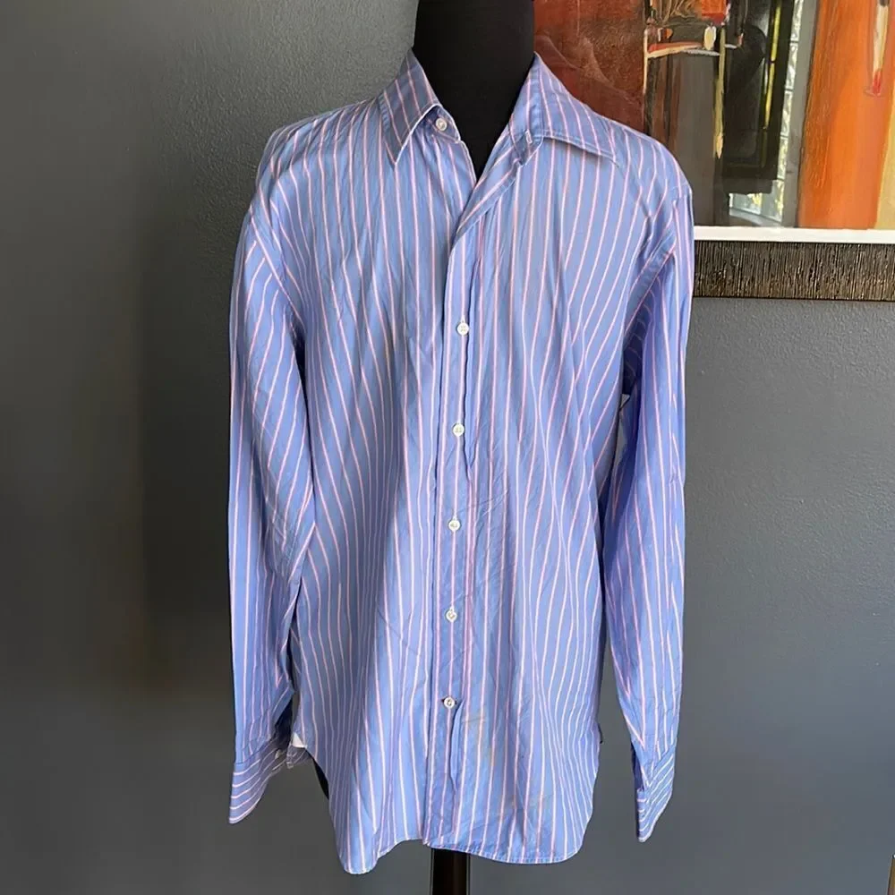 J. Crew Italian fabric blue/pink stripe button down shirt. Med (15-15 1/2)